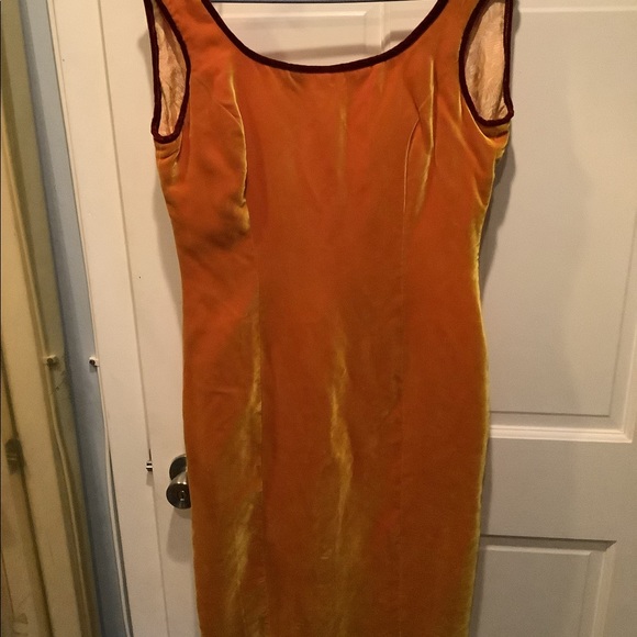 Summer Sunny Yellow/Orange Velvet Low Back Dress - Picture 2 of 2